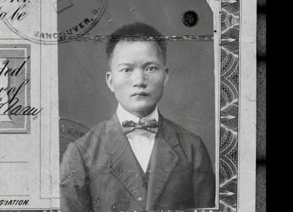 A looped image of a head tax certificate of a man named Lee Don.